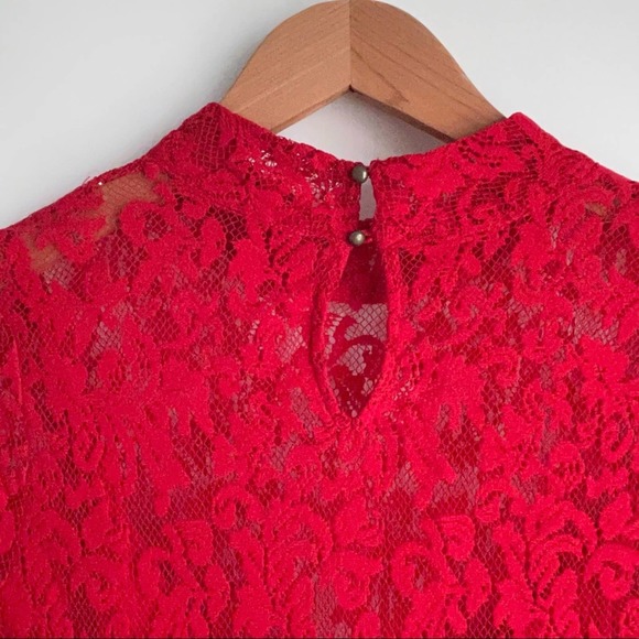 Free People Hearts Delight red long sleeve high collar lace dress with slip - Picture 8 of 11